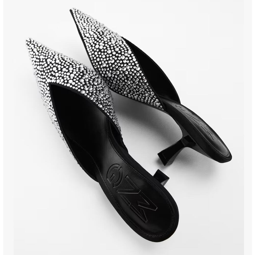 MANGO Crystal Rhinestone Mule Heels NWT Pointed Toe Kitten Heel Size 6.5 - Picture 16 of 16